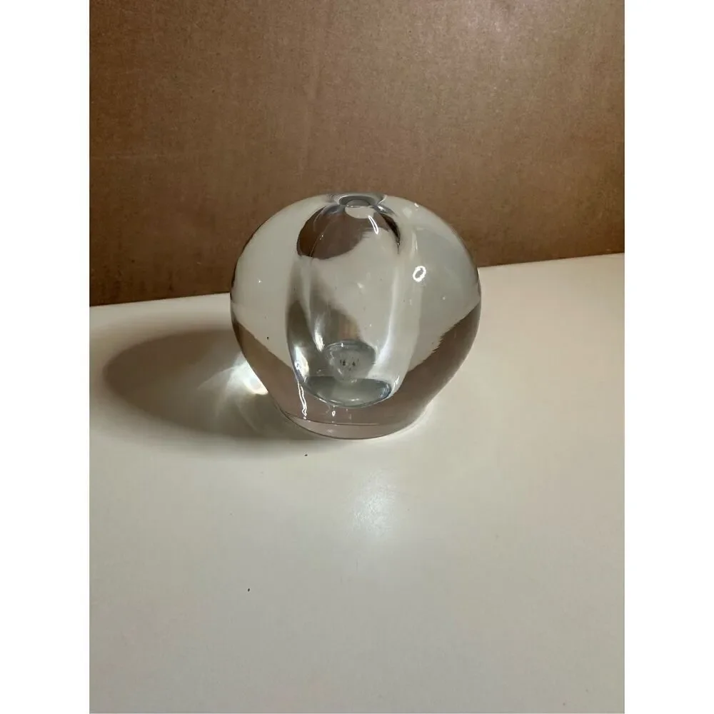 Crystal Glass Bud Vase Vintage Hand Blown Ball Thick Paper Weight Heavy 2.5”